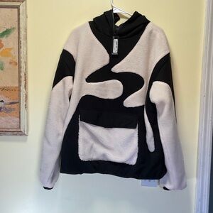 Borg Panel Half Zip Balaclava Jacket in Black